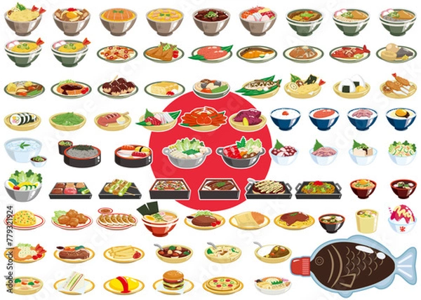 Obraz 料理や食品の色々なアイコン＆スタンプイラスト