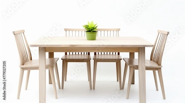 Fototapeta Wooden dining table isolated on white backgroundrealistic, business, seriously, mood and tone