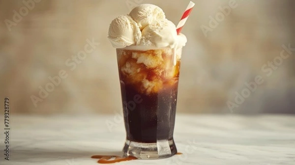Fototapeta A vintage-style photograph of a root beer float