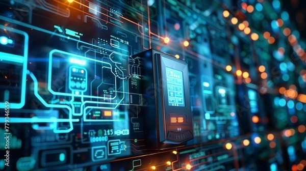 Fototapeta Smart meters for electricity consumption monitoring, Smart Grid Technology backdrop