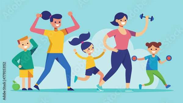 Fototapeta An image of a family exercising and engaging in physical activity together using it as a healthy outlet for managing stress and boosting