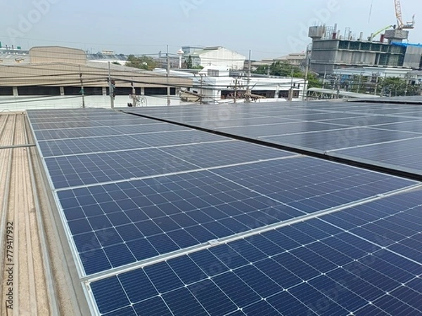 Obraz Solar panels on the factory roof