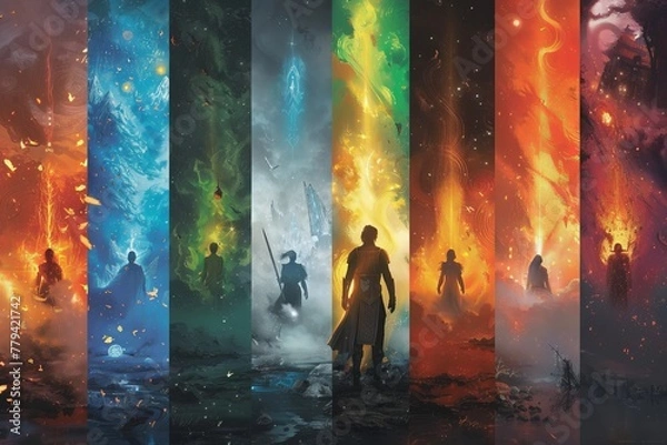 Obraz eight heroes from different realm walking forward to their journey without turning back