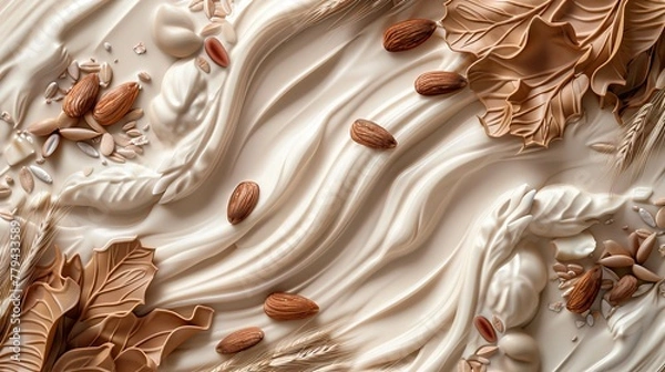 Fototapeta A captivating blend of white milk almond cocoa and wheat elements rendered in exquisite detail  AI generated illustration