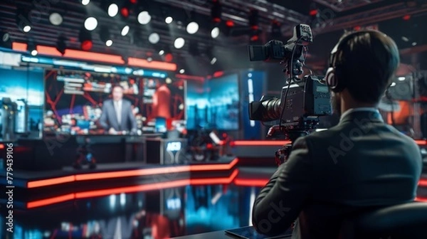 Fototapeta News Reporter In Control Room