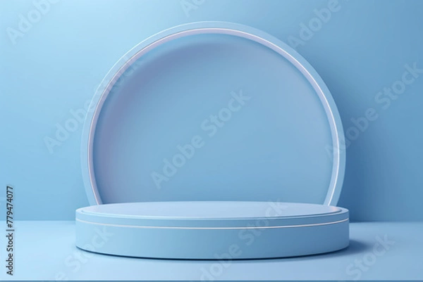 Fototapeta A blue circular podium with circle backdrop on a blue background