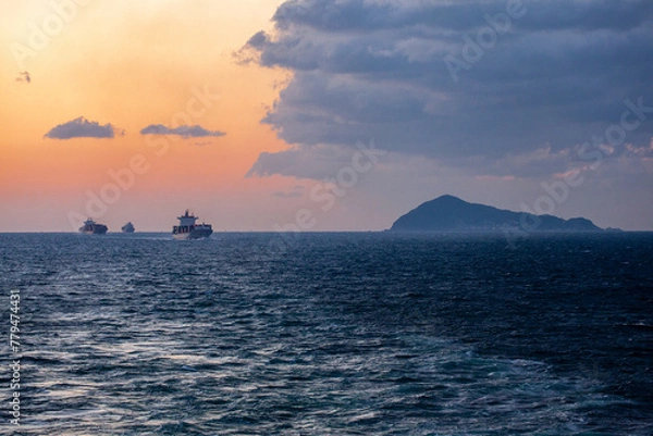 Obraz 伊勢湾, 伊良湖水道, 日の出, オレンジ, 赤, 夜明け, 旅行, 太陽光, 光, 漁船, 空, クルーズ, 海, 自然, 風景