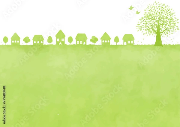 Obraz 緑豊かな町並みイラスト
