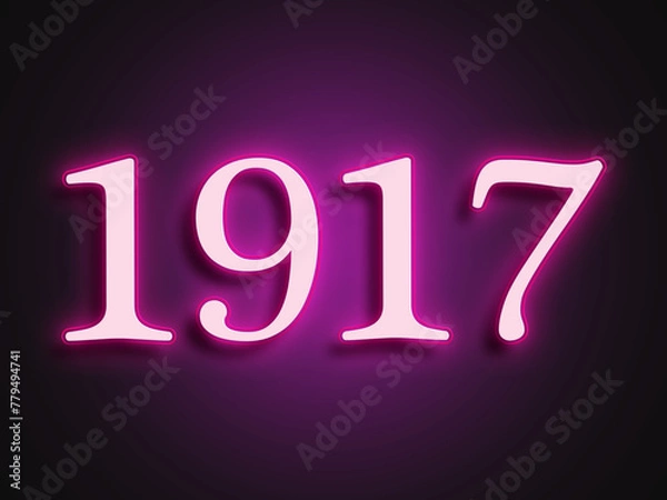 Fototapeta Pink glowing Neon light text effect of number 1917.	