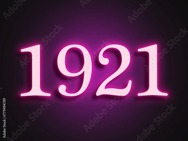 Fototapeta Pink glowing Neon light text effect of number 1921.	