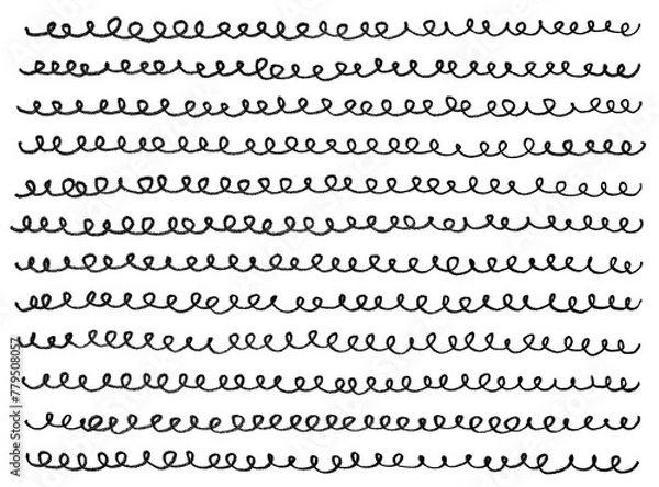 Fototapeta 黒一色の鉛筆手書きのクルクル柄ラインパターン