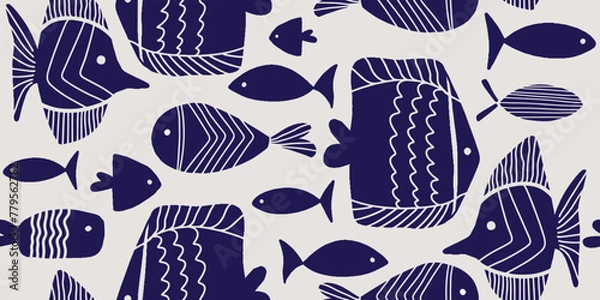 Obraz Seamless pattern of ornamental fish.Vector