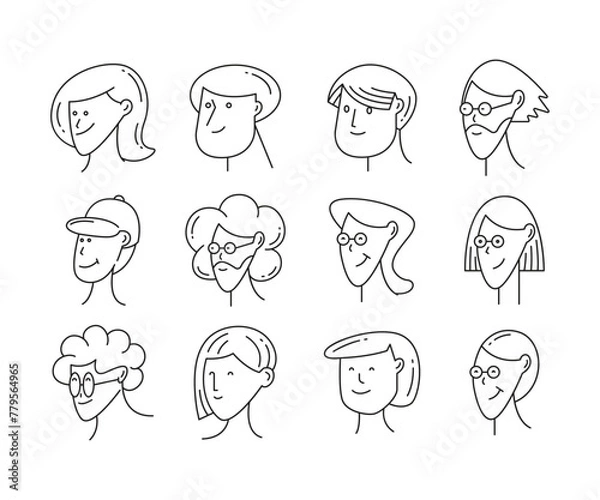 Obraz human face avatars set doodle line illustration