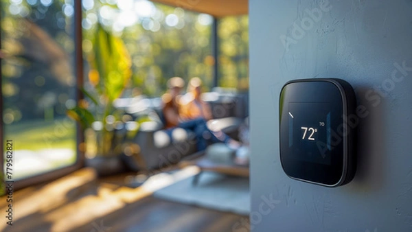 Obraz Sleek Smart Thermostat Set to 72 Degrees - AI generated digital art