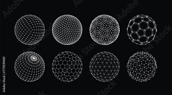 Fototapeta 3D sphere mesh grid. Ball or sphere in grid of line. 3D abstract object in wireframe of lines and dots. Vector illustration.