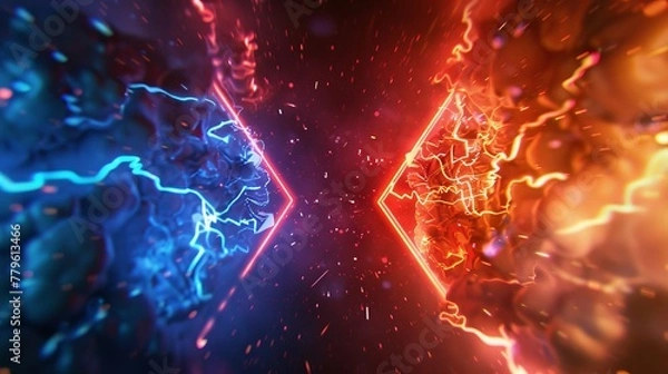 Fototapeta A versus logo set against a holographic background with lightning and flashes, designed for cyber sport tournament screens