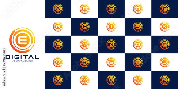 Obraz collection of initial letters a to z with logo design, with Abstract point connection technology, for technology, digital, connection, data