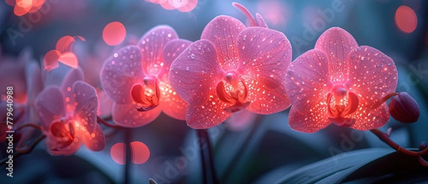 Fototapeta a many pink flowers with red lights in the background