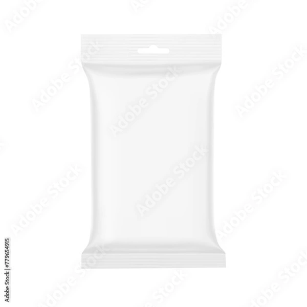 Fototapeta Blank realistic pillow bag with hang slot mockup. Front view. Vector illustration isolated on white background. Perfect to create your final pack shot. EPS10.	