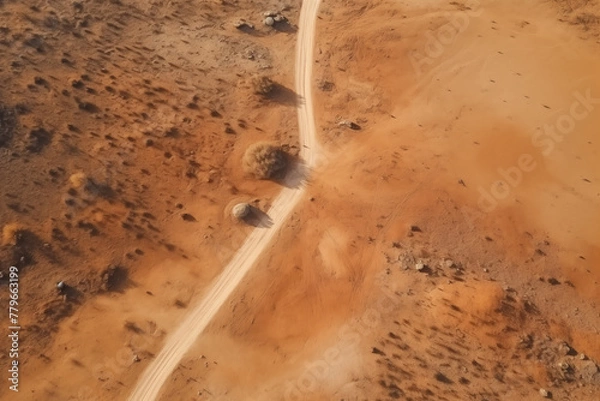 Obraz Aerial View of Desert Landscape with road. Road through the desert from above. Generative AI