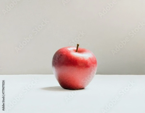 Fototapeta A bright red apple sits centered on a stark white background, its vivid color and simple shape epitomizing minimalist design.
