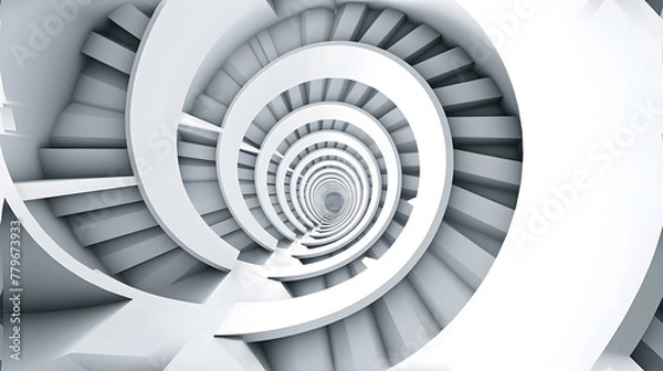 Fototapeta Abstract 3D Spiral Staircase Leading into Infinite Stairs: Illusory Depth, Hand Edited Generative AI