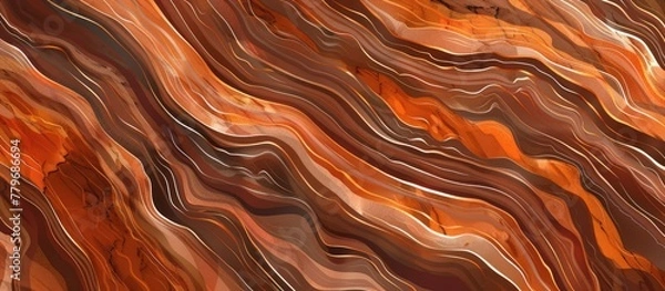 Fototapeta A close up of a geological phenomenon showcasing a beautiful brown and orange marble texture, resembling wood grain with patterns of peach and amber colors