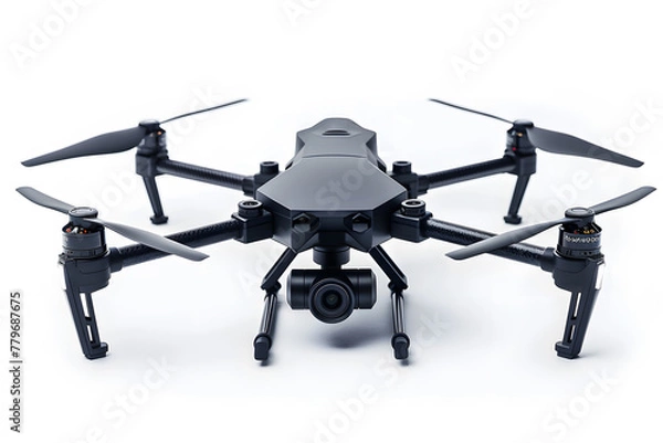 Fototapeta Small drone with camera and four blades isolated on white