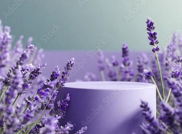 Obraz Lavender podium flower background purple product nature platform stand summer 3d table. Cosmetics display.