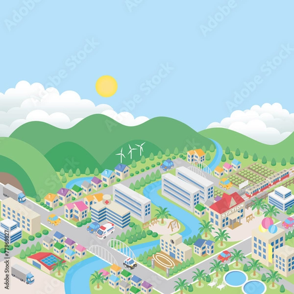 Obraz 町並み　立体