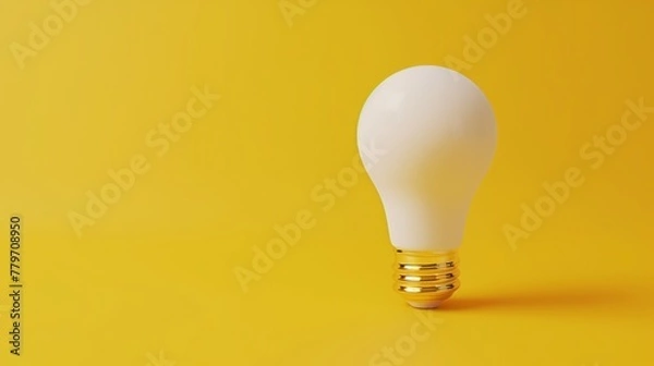 Fototapeta A white light bulb stands against a solid yellow background.