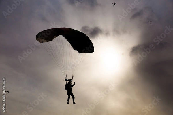 Obraz skydiver silhouette against  sky