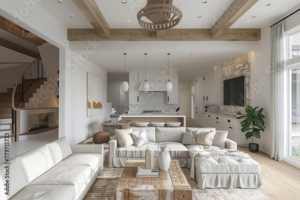 Fototapeta 3d rendering of living room and family space