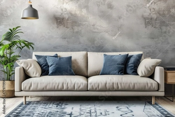 Fototapeta Beautiful modern interior with sofa. 3D rendering