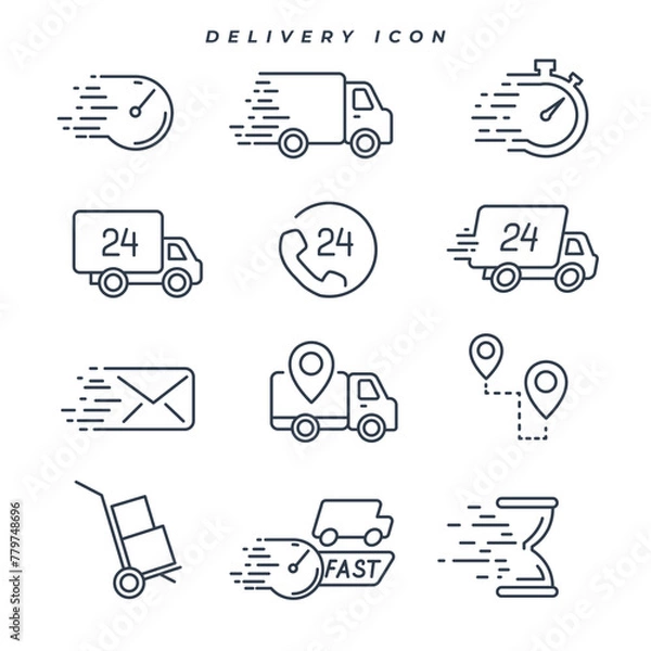 Fototapeta Thin line icons set. Flat symbols about shipping and logistics