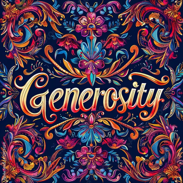 Fototapeta The image shows a single-colored background with the word "Generosity" in bold letters, representing a concept of giving and kindness.