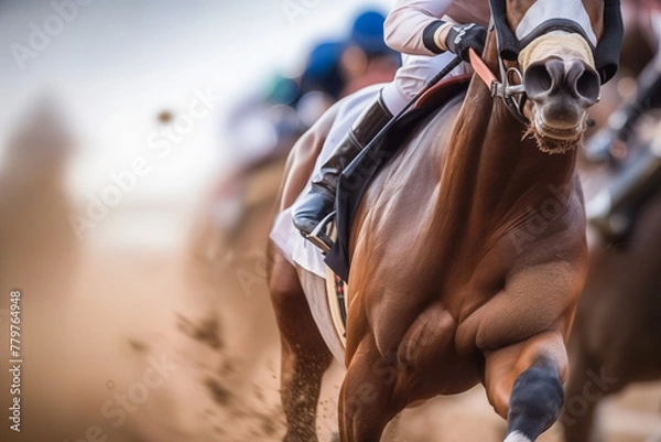 Fototapeta Close-Up of Racehorse and Jockey in Action.