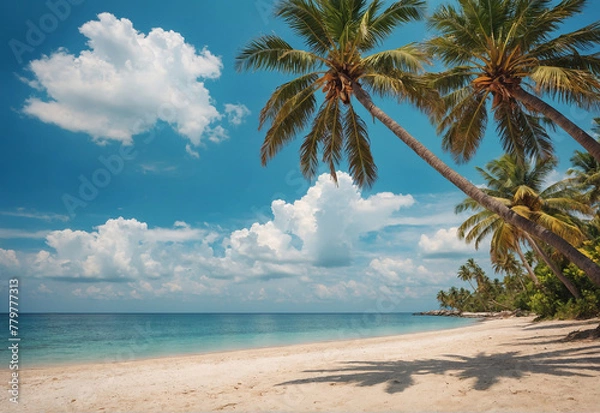 Fototapeta beach with palm trees summer vacation