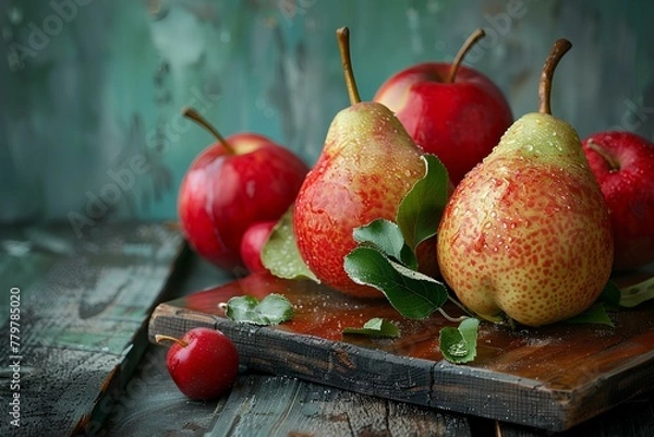 Obraz A bunch of pears sitting on top of a wooden cutting board