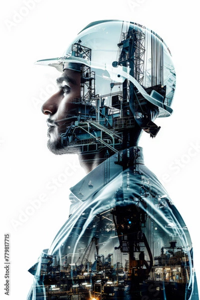 Obraz double exposure portrait  industrial construction