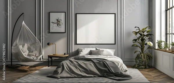 Fototapeta mock up poster frame in modern interior, living room, Luxurious apartment style, 3D render, 3D illustration