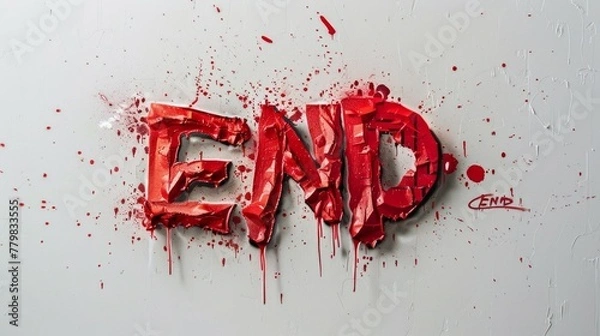 Fototapeta Red END Graffiti with Splatters on Textured Wall