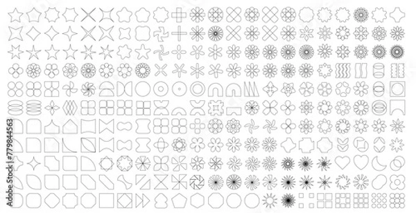 Fototapeta large set of geometric and abstract shapes flat black only outlines lineart