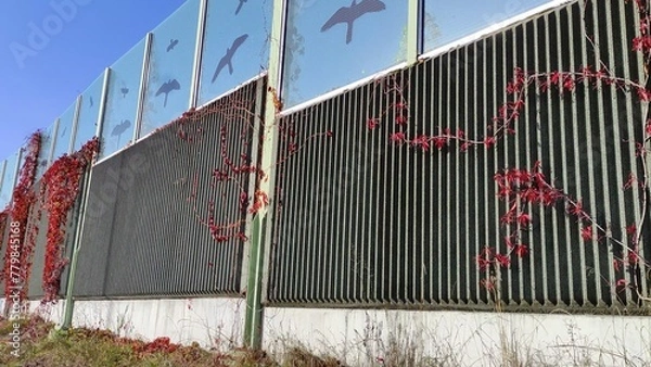 Fototapeta Fence with screen to reduce road noise