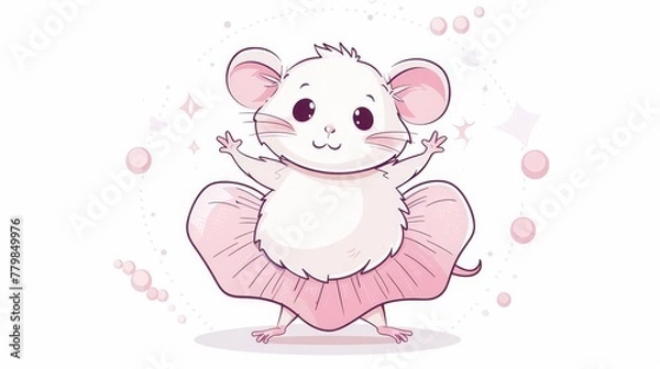 Fototapeta   A cartoon mouse in a pink tutu and skirt, poses before a pristine white backdrop