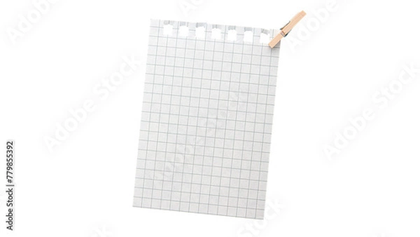 Fototapeta A Piece of Paper with a Clothespin from a Notebook. PNG Design Element. 