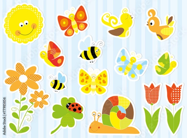 Obraz Spring nature stickers set - vectors