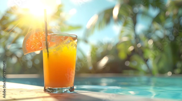 Fototapeta Tropical drink by the pool - Ai Generated