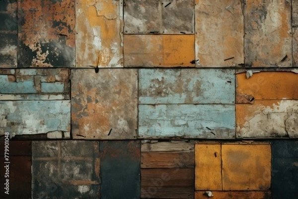 Obraz Intriguing Rusty patchwork wall. Stone retro. Generate Ai