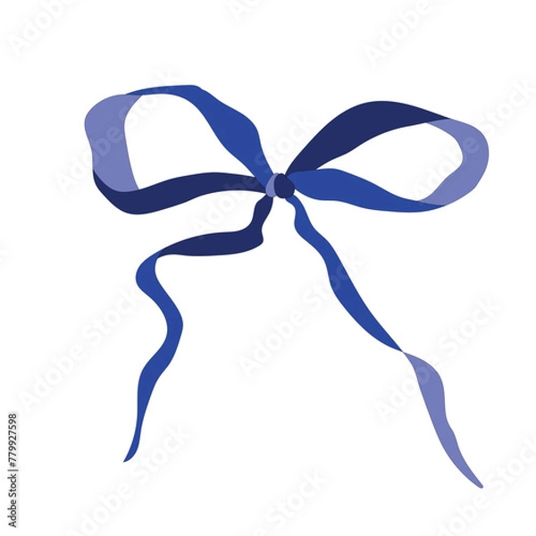 Fototapeta Blue bow on white background vector, flat style illustration isolated
